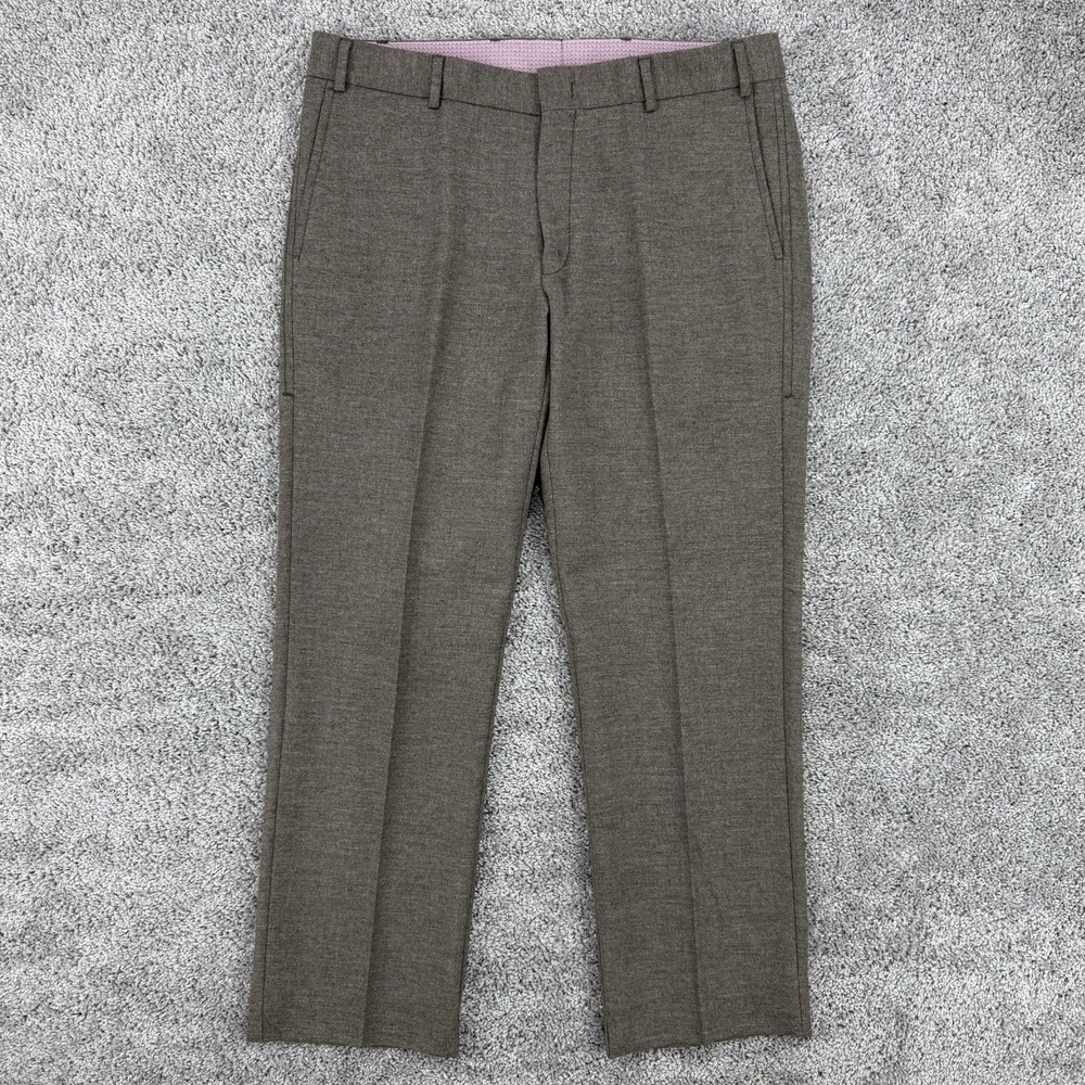 Incotex 100% Wool Pants Mens 35 Brown Flat Front Straight Leg Old Money